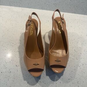 Coach Nude Peep-Toe Slingback Heels